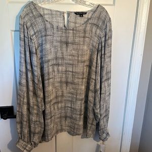 NWT Zac & Rachel Sheer Long Sleeve Blouse Black and White Plus Size 2X